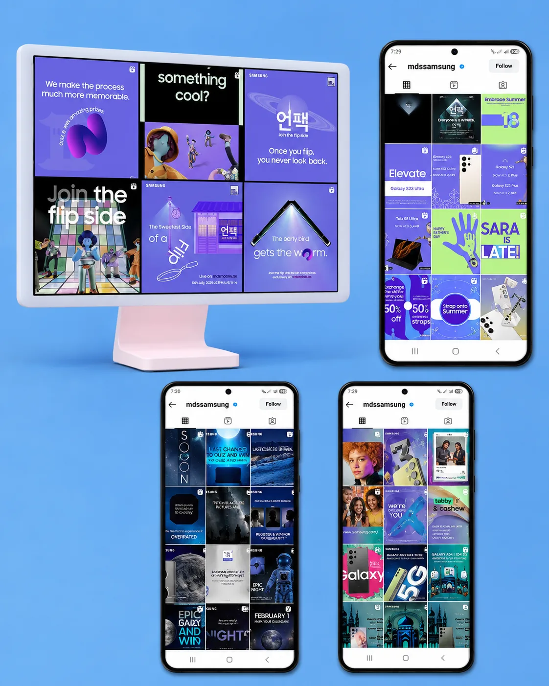 MDS Samsung — Instagram campaign grids for Galaxy device launches.